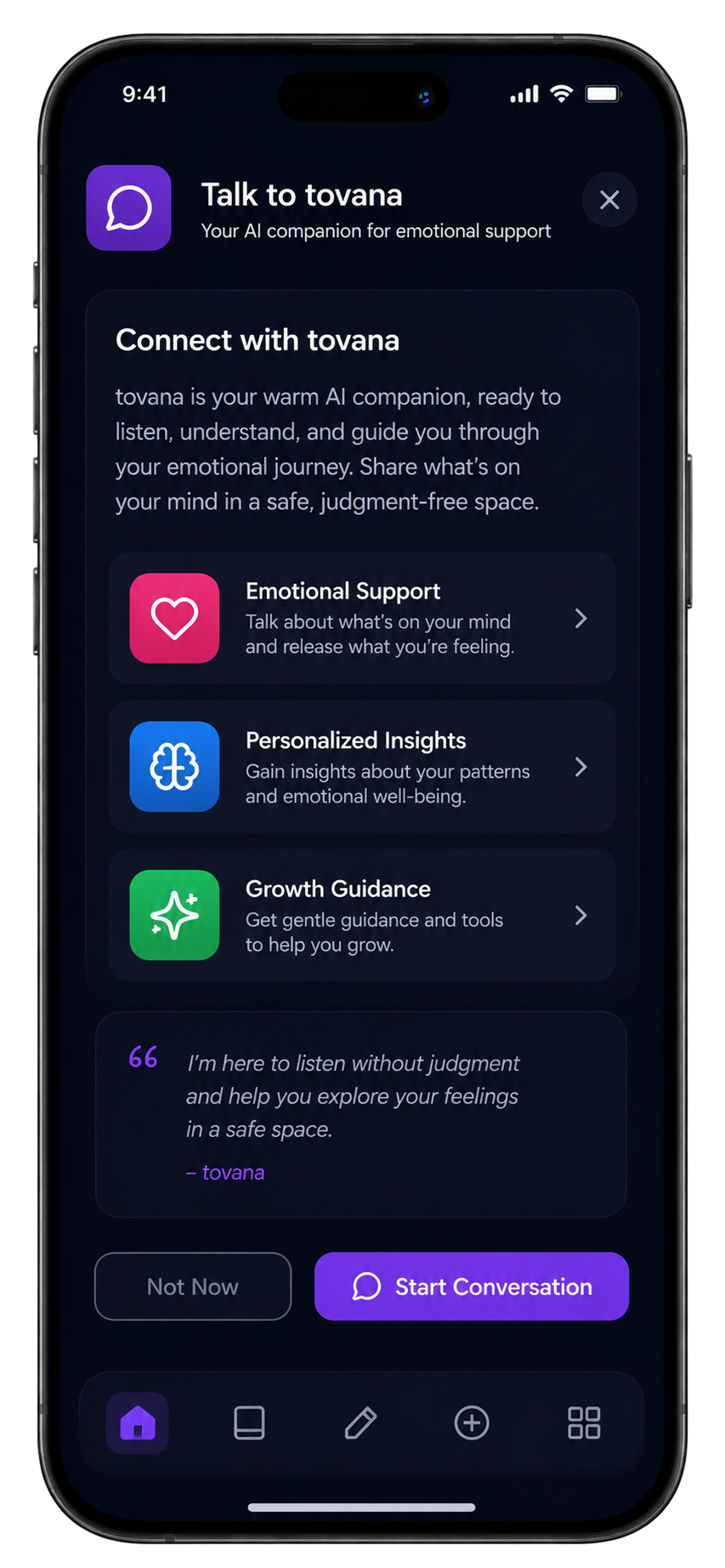 Talk to Tovana app preview screen